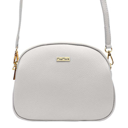 Dámska crossbody kabelka MiaMore Dollaro z prírodnej kože svetlosivej farby