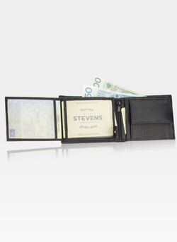 Kožená peňaženka + kožený opasok Obojstranný STEVENS Swivel Black/Brown
